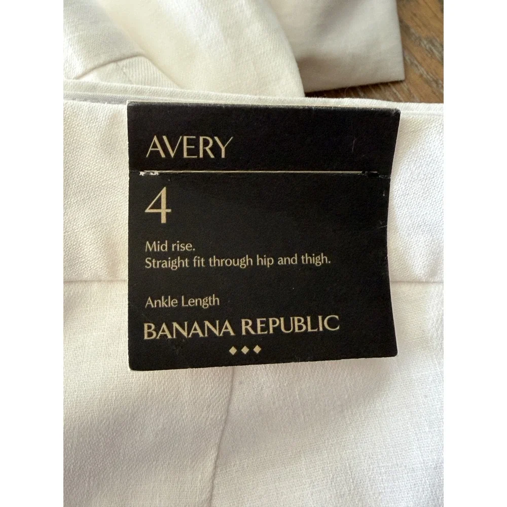 Banana Republic Avery Linen Blend Ankle Pants Women 4 White Straight Leg New Tag
